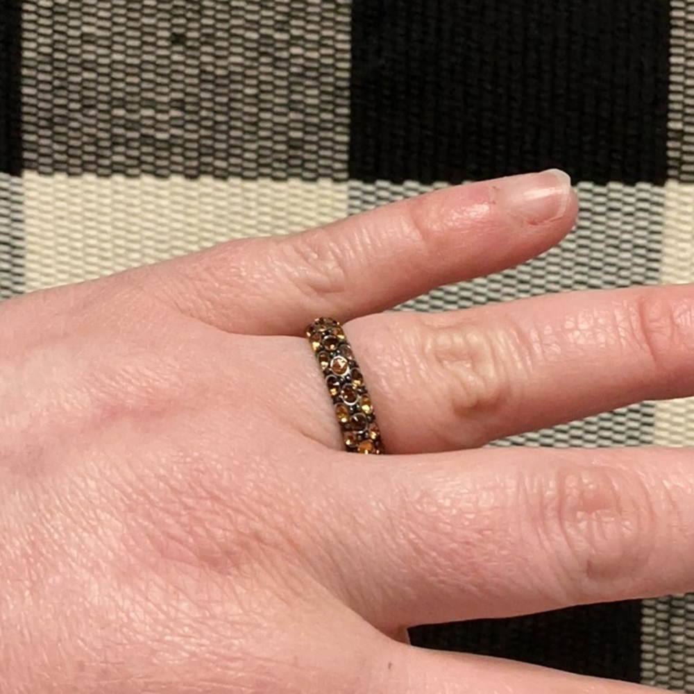Brighton great shape crystal voyage brown tan topaz dark silver band ring size 9 - Picture 4 of 4